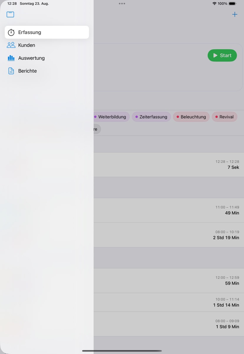 Auf dem iPad lässt sich die Bereichsleiste als Seitenleiste aufklappen.