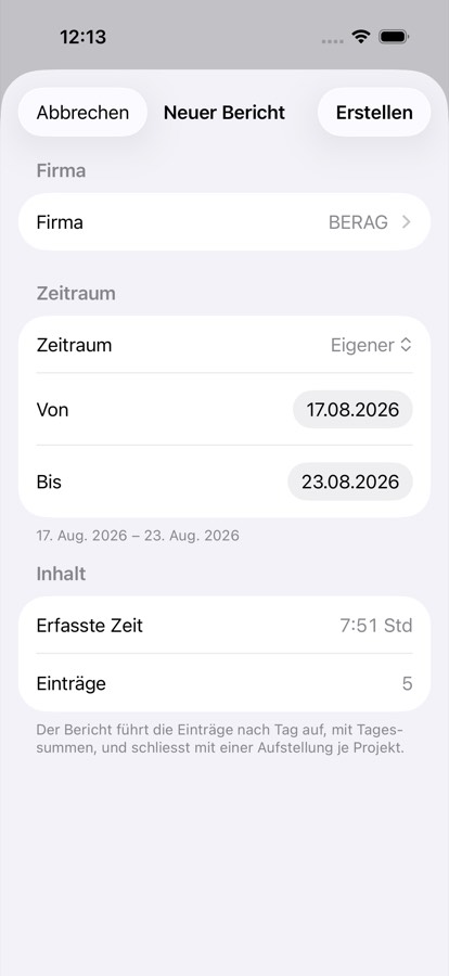 Eigener Zeitraum mit zwei Datumsfeldern.